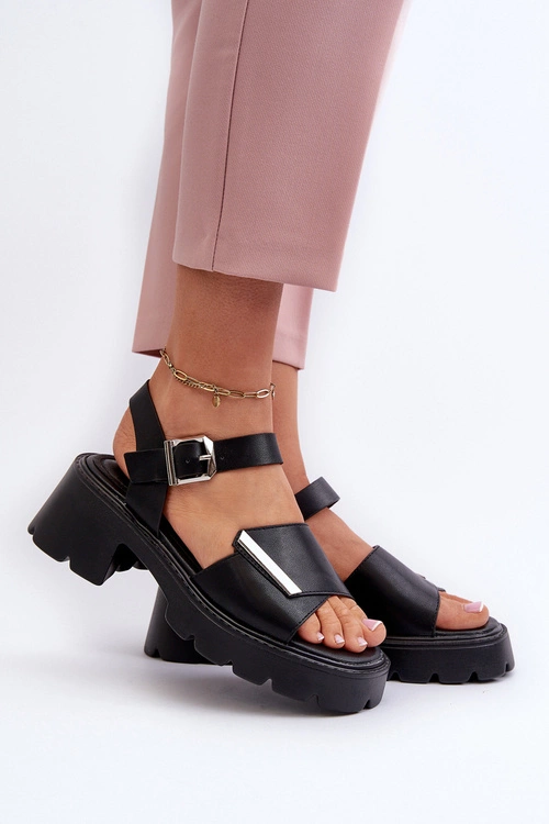 Sandały Damskie Z Eko Skóry Na Obcasie I Platformie Vinceza 36257 Czarne