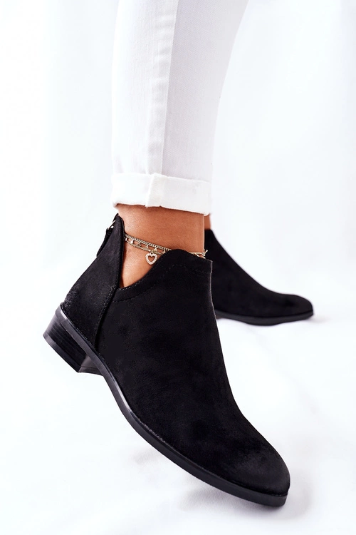 Zamszowe Damskie Botki Ocieplane Czarne Joaliene