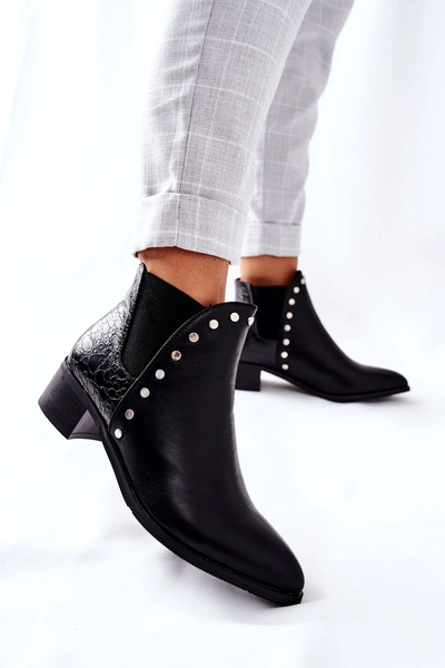 Damskie Botki Sztyblety Na Obcasie Czarne Barretos