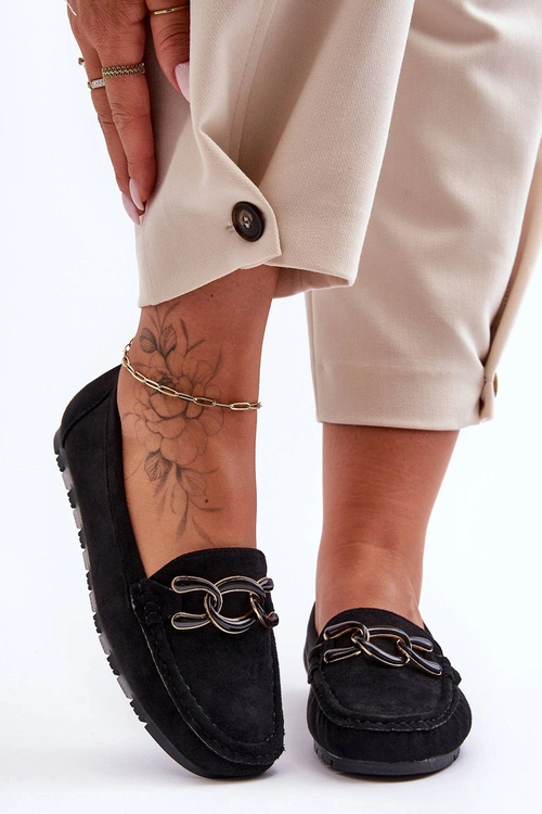 Damskie Zamszowe Mokasyny Na Płaskiej Podeszwie Czarne Appia