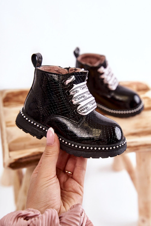 Dziecięce Ocieplane Skórzane Botki Czarne Dottie