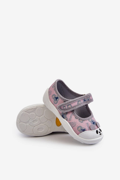 Kapcie Baleriny Befado Z Misiem 209P038 Szaro-Różowy