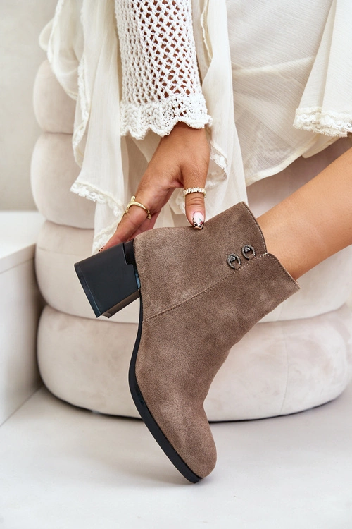 Botki Damskie Na Słupku Zapinane Na Zamek Ciemnobeżowe Tinamar