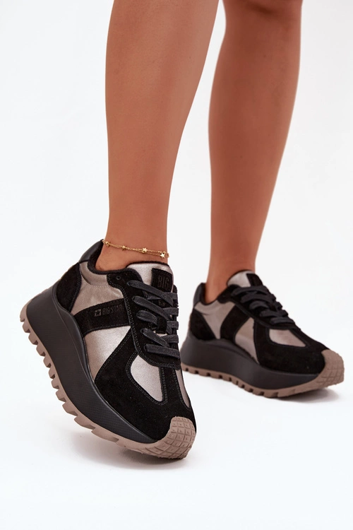 Zamszowe Sneakersy Damskie Ocieplane Na Platformie Big Star OO274A217 HI-POLY SYSTEM Czarne