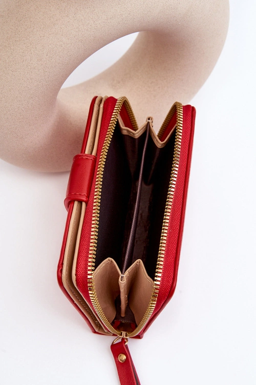 Damski Portfel Portmonetka Z Ekoskóry Czerwony Risuna