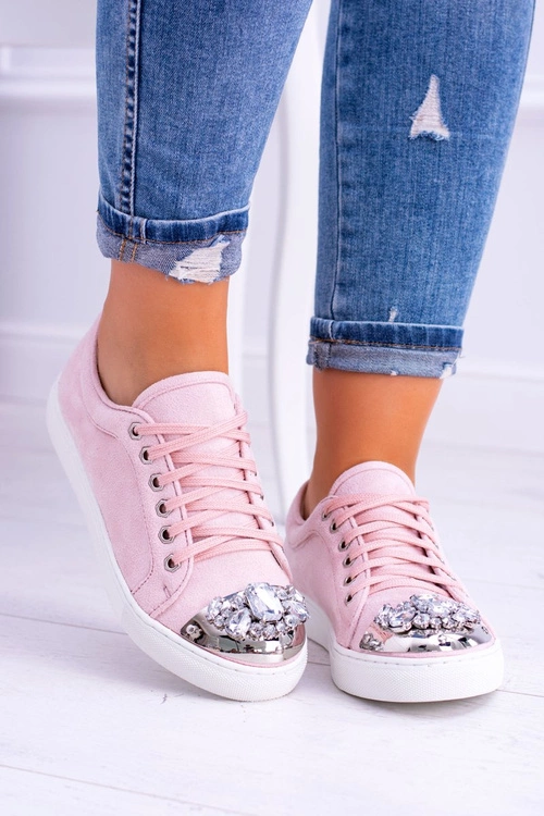 Lu Boo Trampki z Błyszczącymi Kryształami Pudrowy Róż
