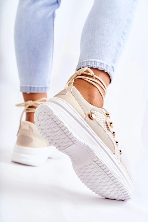 Damskie Skórzane Buty Sportowe Beżowe Salmira