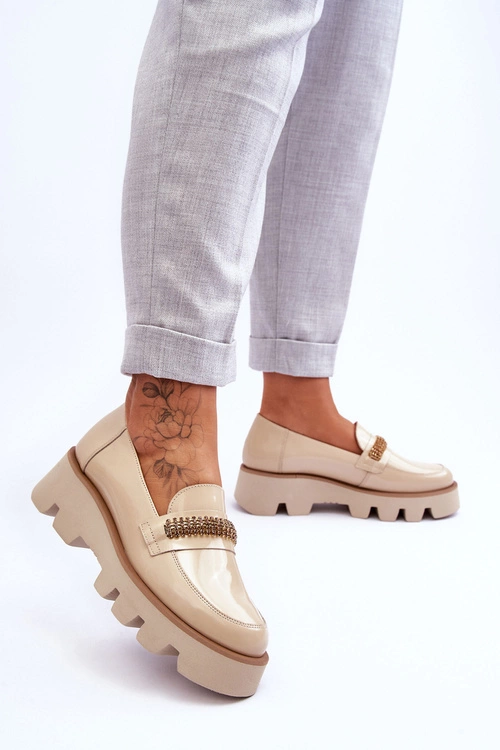 Modne Mokasyny Na Platformie Z Ozdobą Laura Messi 2600 Beżowe