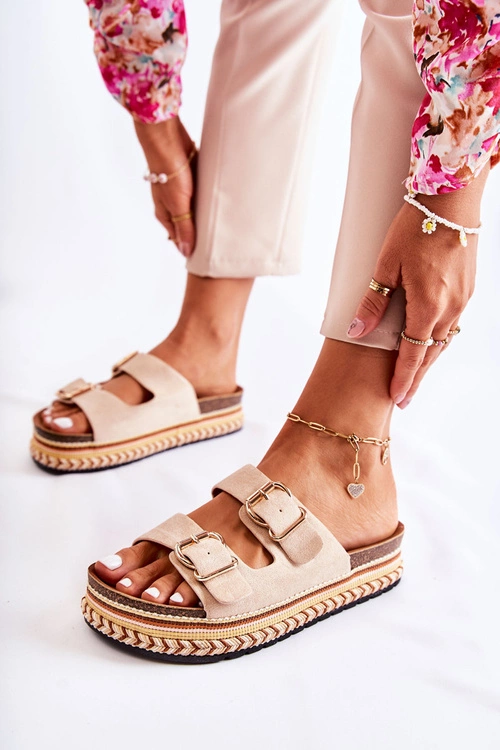 Damskie Klapki Na Platformie Beżowy Melisa