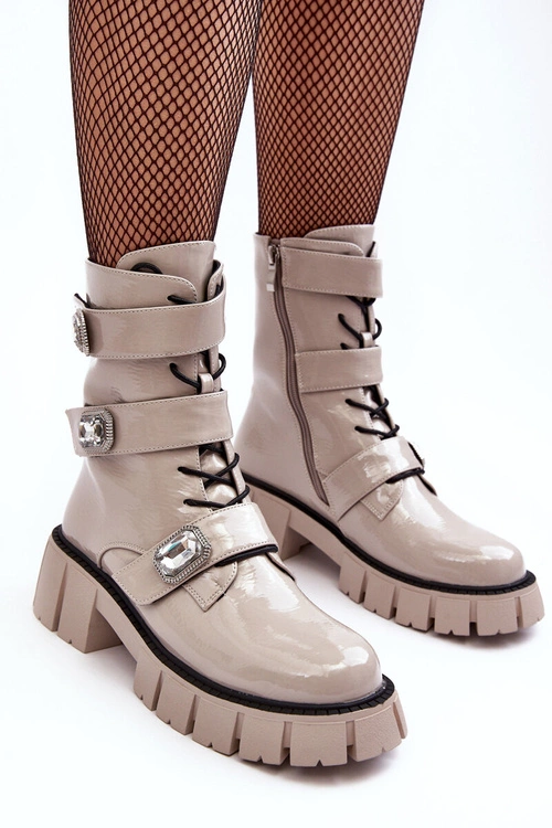 Workery Botki Damskie Lakierowane Jasnoszare S.Barski MR870-61