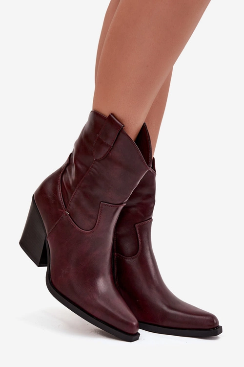 Botki Kowbojki Damskie Eko Skórzane Na Słupku Bordowe Sorelia