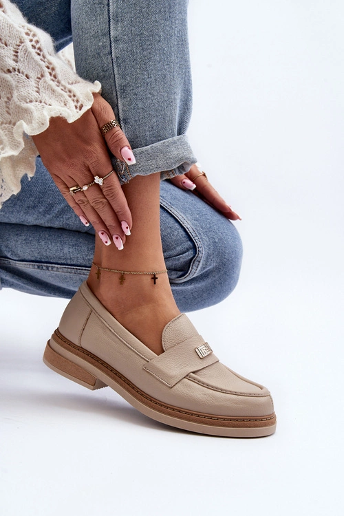 Zazoo 20165 Skórzane Mokasyny Damskie Beżowe