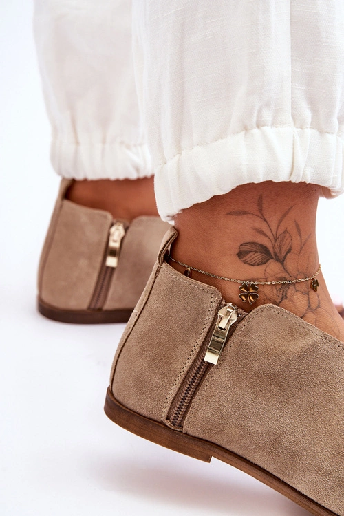 Niskie Zamszowe Botki Sandały Nicole 2799/023 Beżowe