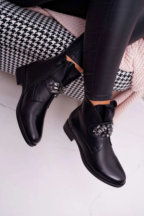 Damskie Botki Ocieplane Kryształki Czarne Somingo