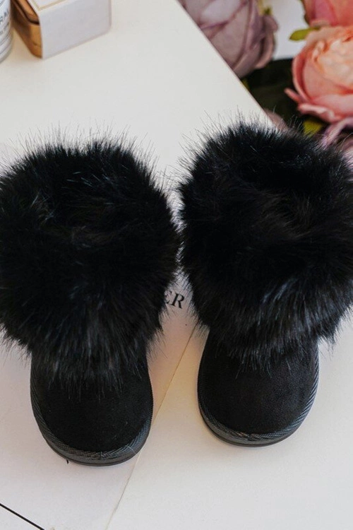 Dziecięce Ocieplane Botki Śniegowce Z Futerkiem Czarne Nohie