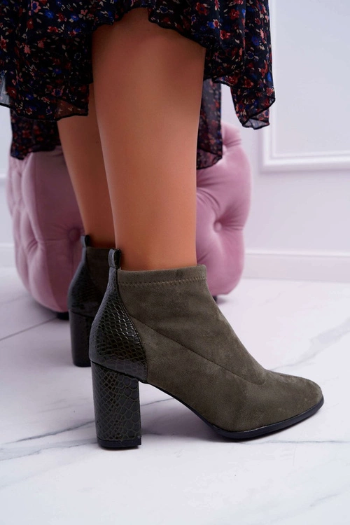 Botki Damskie Zamszowe Na Słupku Khaki Ferrous