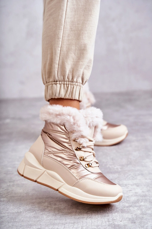 Damskie Śniegowce Sznurowane Jasny Beż Anna