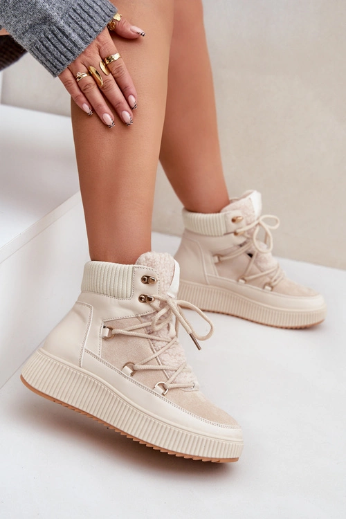 Niskie Śniegowce Na Platformie Jasnobeżowe Naliora