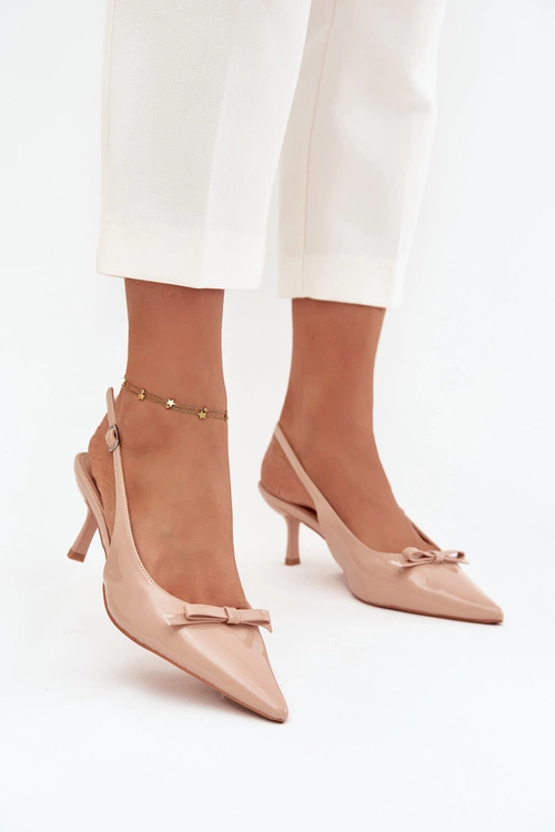 Lakierowane Czółenka Na Szpilce Z Kokardką Nude Olvena