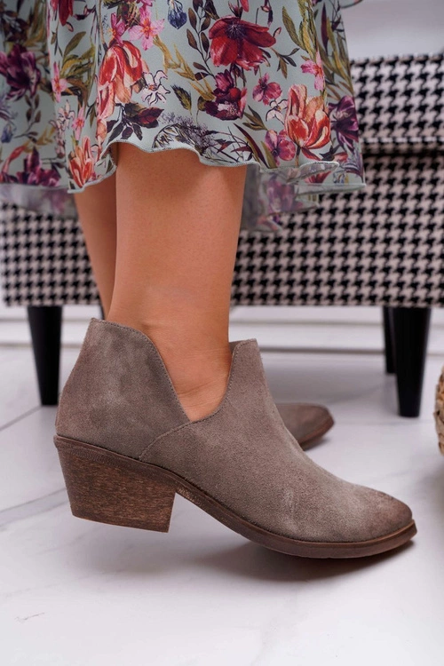 Botki Damskie Wiosenne Skórzane Cappuccino Anabella