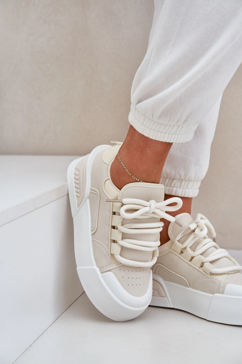 Sneakersy Damskie Z Grubymi Sznurówkami Na Platformie Beżowe Laloma