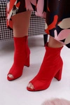 Damskie Botki Na Słupku Lycra Odkryte Palce Czerwone First