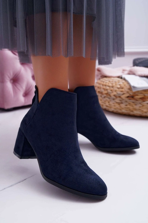 Botki Damskie Na Słupku Zamszowe Granatowe Mimosa