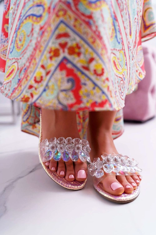 Damskie Klapki Z Cyrkoniami Lu Boo Benzynowe Różowe Mediana