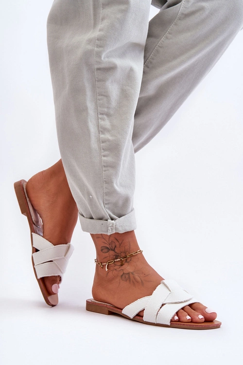 Damskie Materiałowe Klapki Białe Aversa