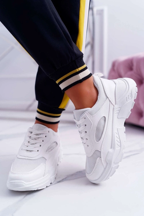 Sportowe Damskie Buty Gruba Podeszwa Białe HighStep