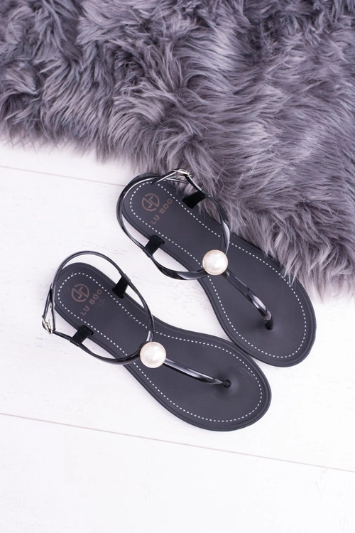 Czarne Damskie Sandałki Japonki Meliski z Perłą Contiro