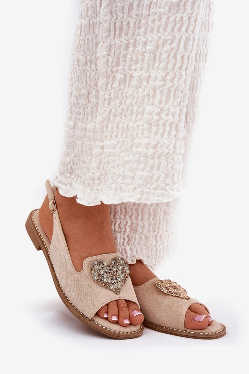 Sandały Damskie Z Ozdobnym Sercem S.Barski KV27-018 Beżowe