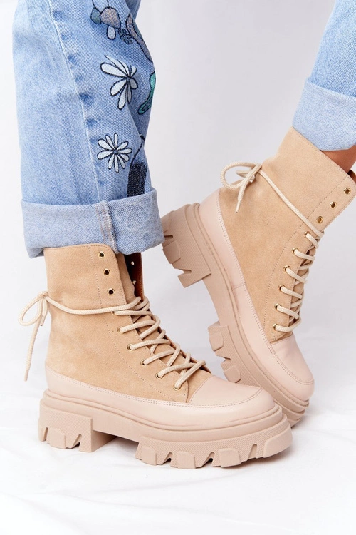 Zamszowe Botki Workery Lewski Shoes 3007-0 Piaskowe