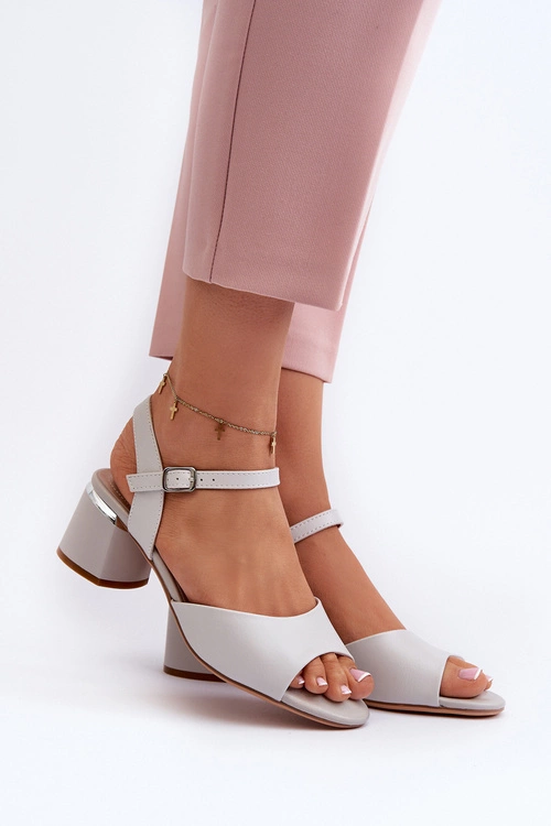 Sandały Damskie Na Niskim Obcasie Eko Skórzane Sergio Leone SK876 Szare