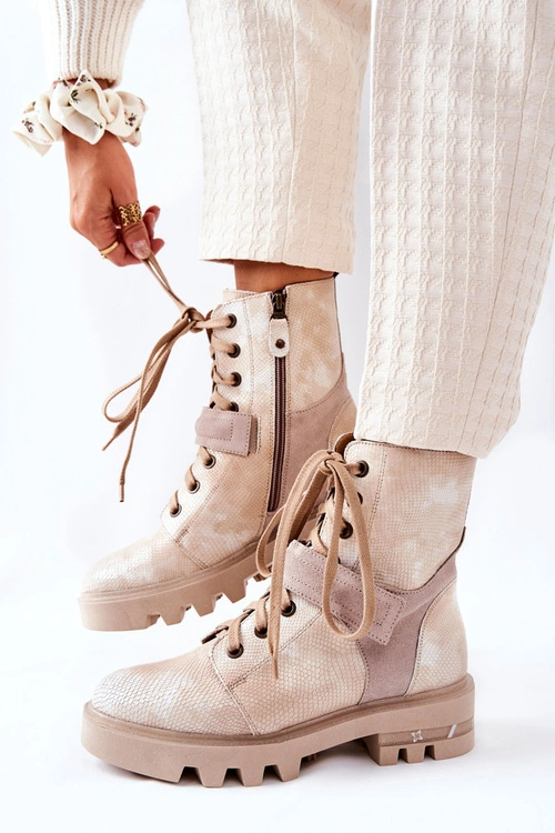 Skórzane Botki Workery Maciejka Beżowe 05219-04