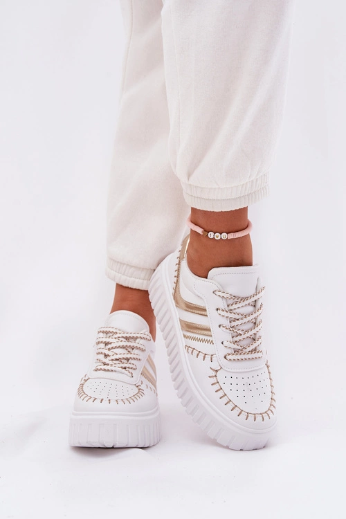 Sneakersy Damskie Na Platformie Złote Ofenale