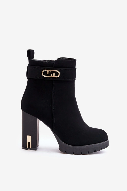 Ocieplane Botki Damskie Na Słupku Na Zamek Czarne Narielis