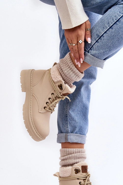 Trapery Damskie Skórzane Z Kożuchem Jasnobeżowe Lynnvia