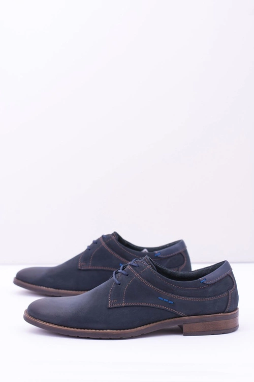 Eleganckie Męskie Skórzane Półbuty Granatowe Santiago