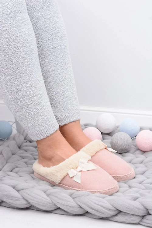 Klapki Damskie Z Futerkiem I Kokardką SOXO Różowe