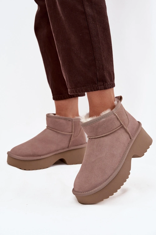 Śniegowce Damskie Z Naturalnego Zamszu Ocieplane Futerkiem Khaki Milora