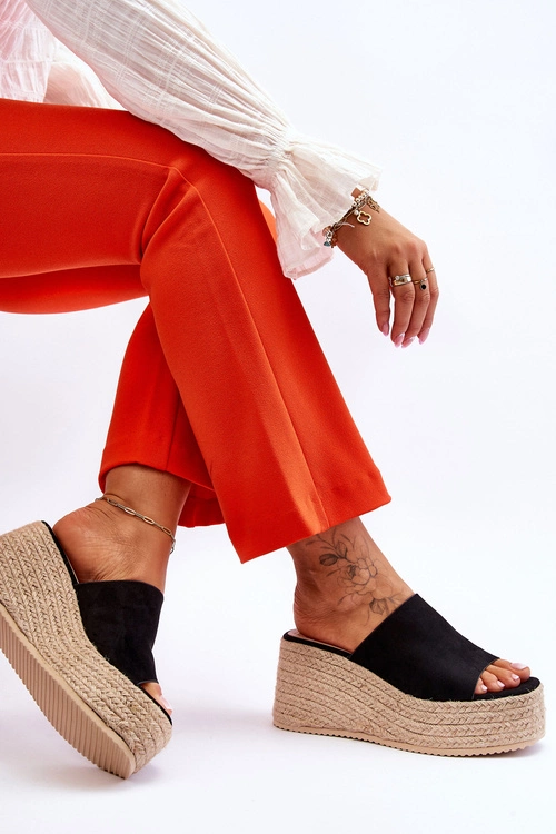 Damskie Klapki Na Koturnie I Platformie Czarne Ysabel