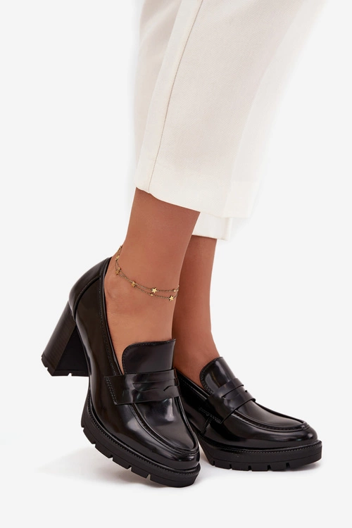 Półbuty Damskie Na Słupku Z Eko Skóry Czarne Ilyssia