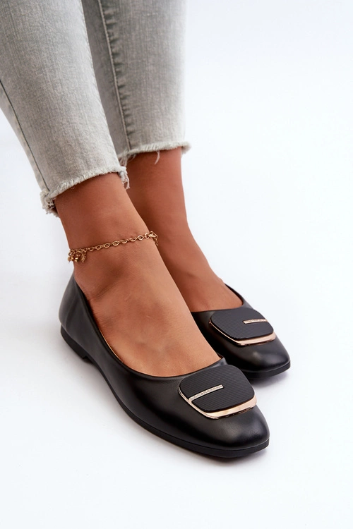 Baleriny Damskie Eko Skórzane Z Ozdobą Czarne Edoslli