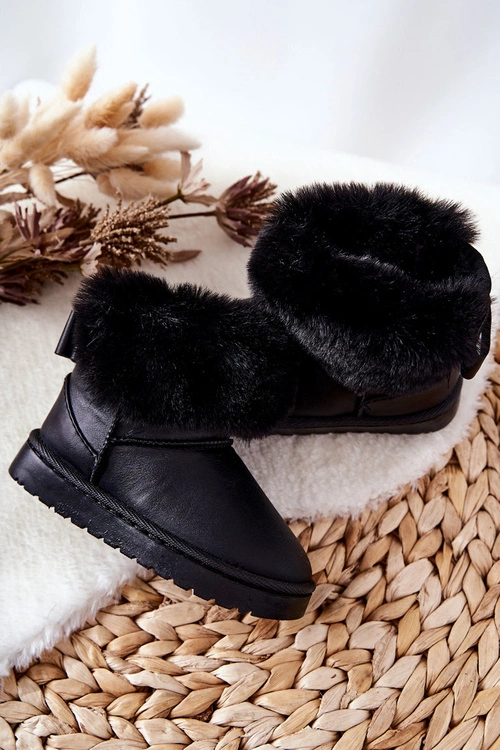 Skórzane Dziecięce Botki Śniegowce Z Futerkiem Czarne Madie