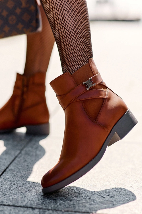 Botki Damskie Na Płaskim Obcasie Brązowe Noria