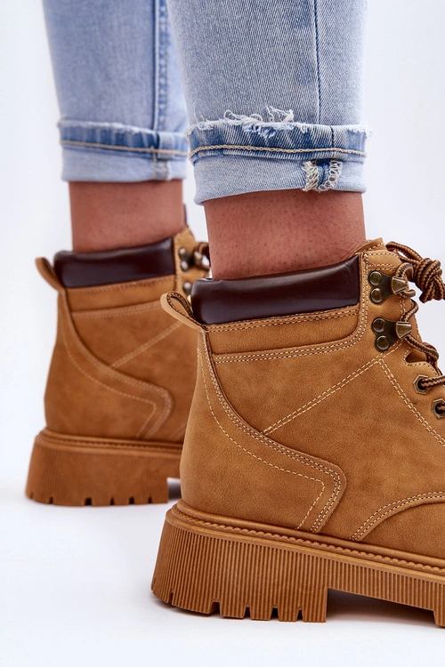 Damskie Skórzane Ocieplane Trapery Brązowe Poles