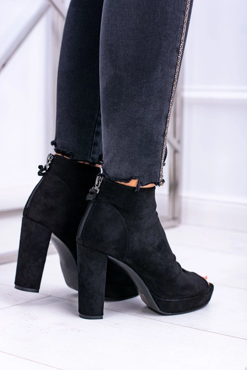 Damskie Botki Na Słupku Odkryte Palce Czarne Temira