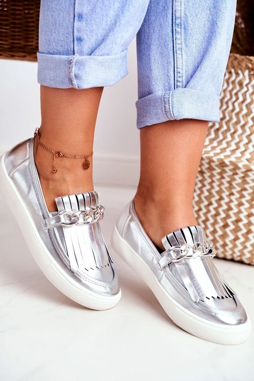 Trampki Damskie Slip On Lu Boo Lustrzane Mokasyny Z Frędzlami Nefrette