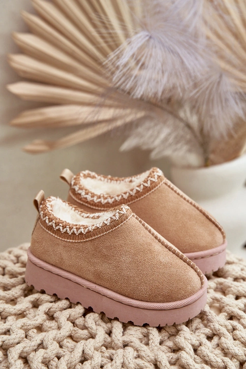 Śniegowce Botki Dziecięce Na Platformie Ocieplane Futerkiem Beżowe Vilabria